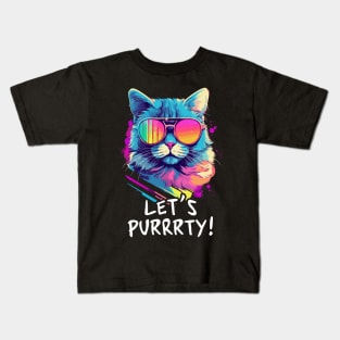 Party Cat in Sunglasses Men Women 90s Retro Pun Funny Cat Kids T-Shirt